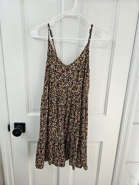 Billabong Black Floral Mini Dress with Pink, Yellow and Green Accents